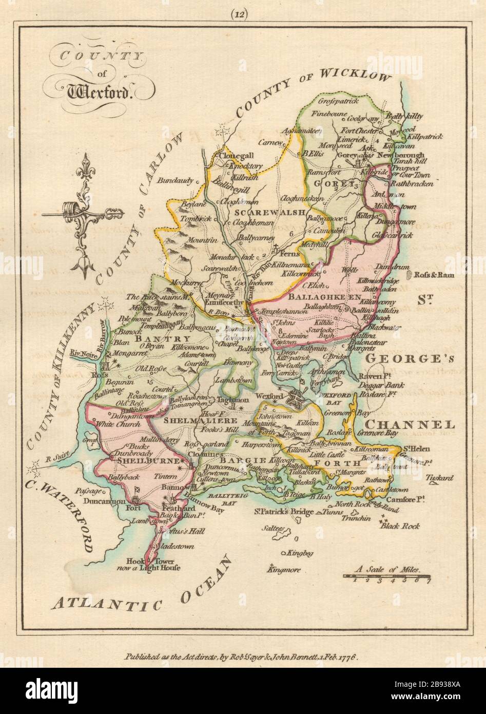 Contea di Wexford, Leinster. Antica mappa copperplate di Scalé / Sayer 1776 Foto Stock