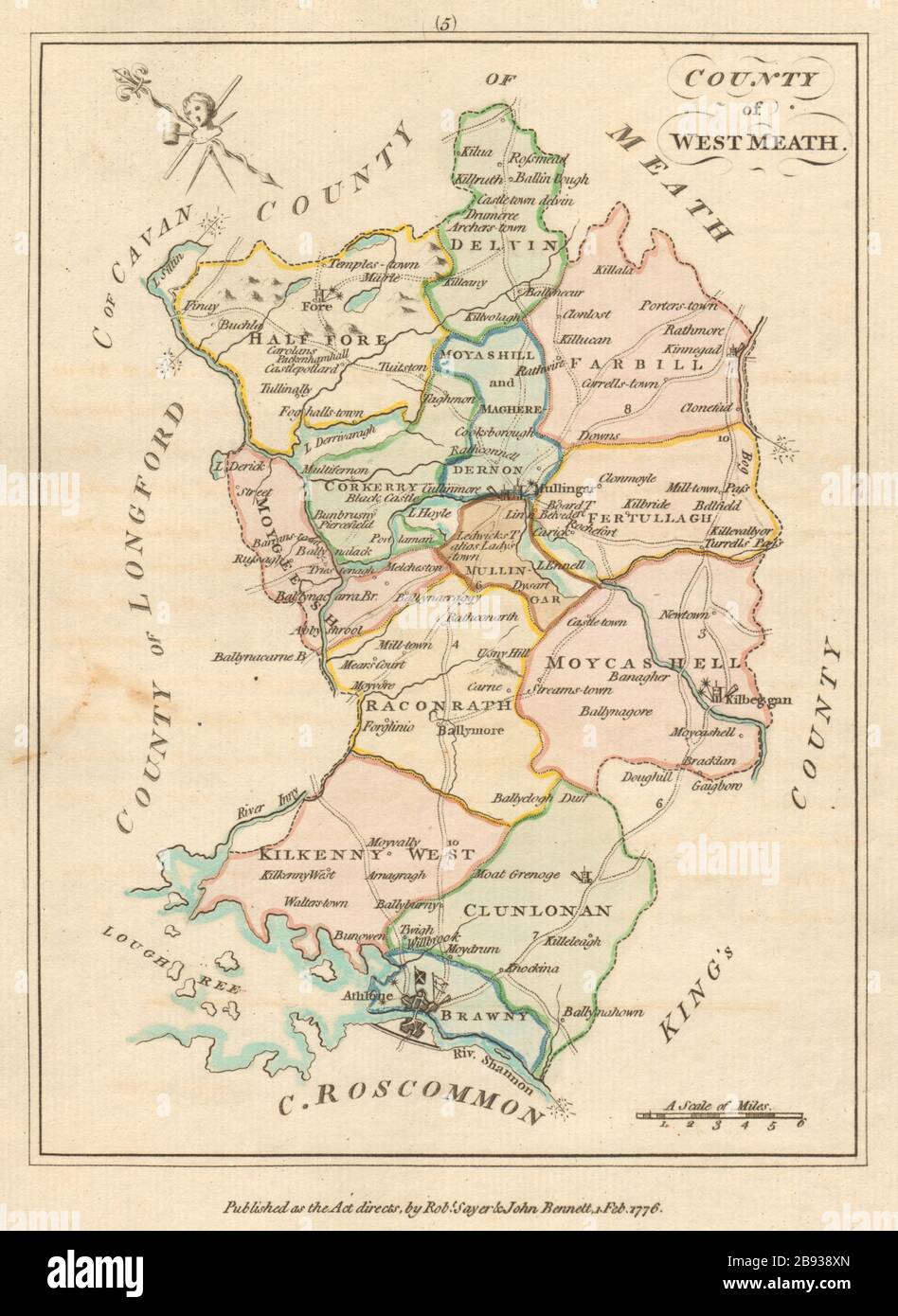 Contea di West Meath, Leinster. Antica mappa copperplate. Scalé / Sayer 1776 Foto Stock