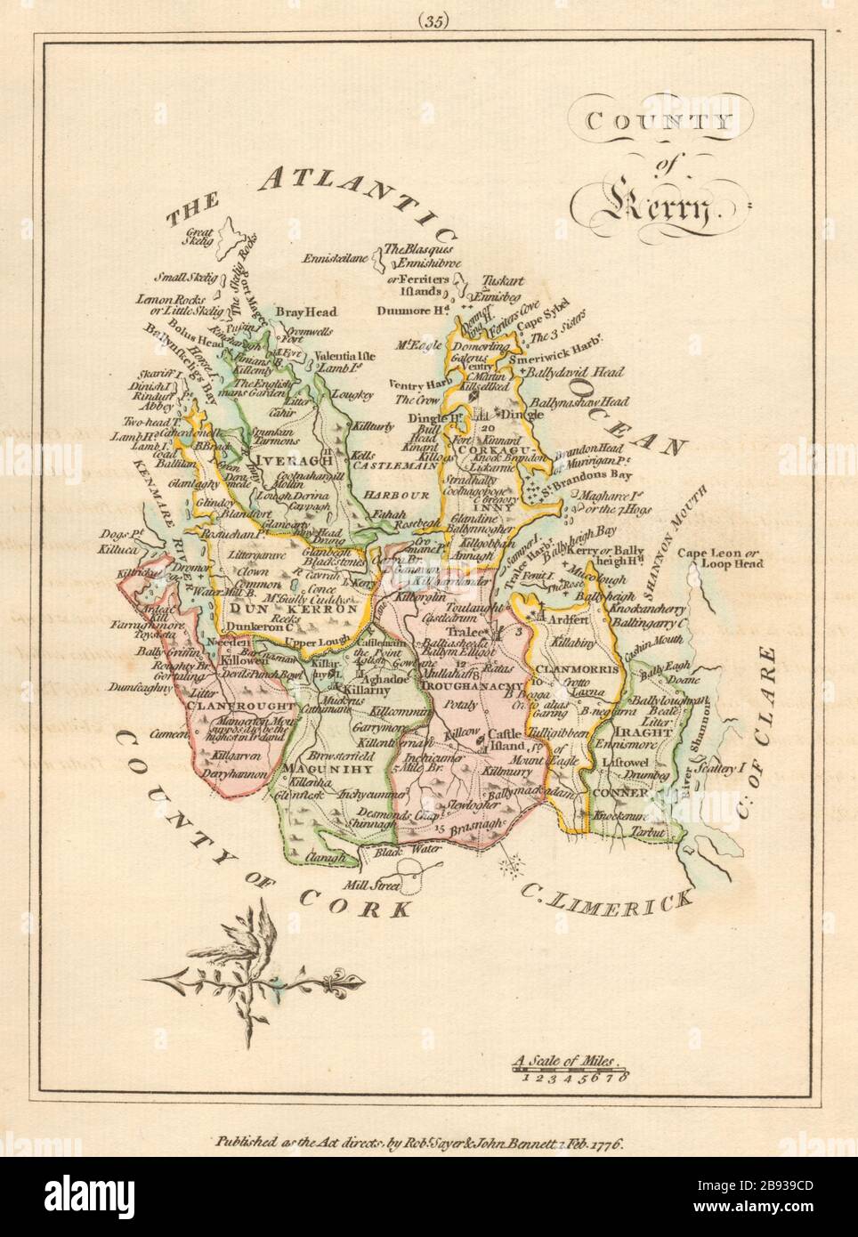 Contea di Kerry, Munster. Antica mappa copperplate di Scalé / Sayer 1776 Foto Stock