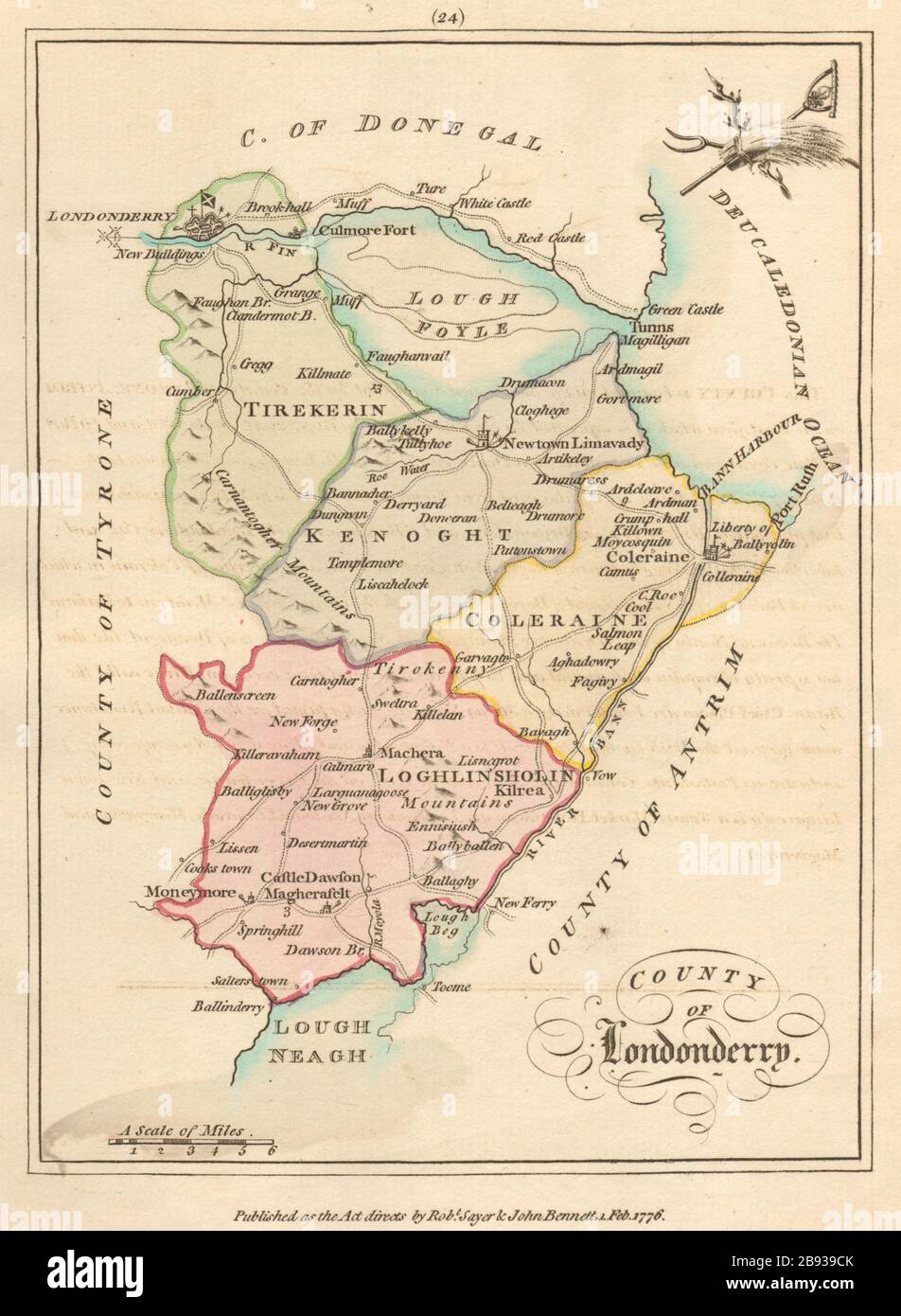 Contea di Londonderry, Ulster. Antica mappa copperplate di Scalé / Sayer 1776 Foto Stock