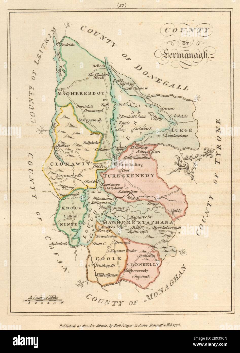 Contea di Fermanagh, Ulster. Antica mappa copperplate di Scalé / Sayer 1776 Foto Stock