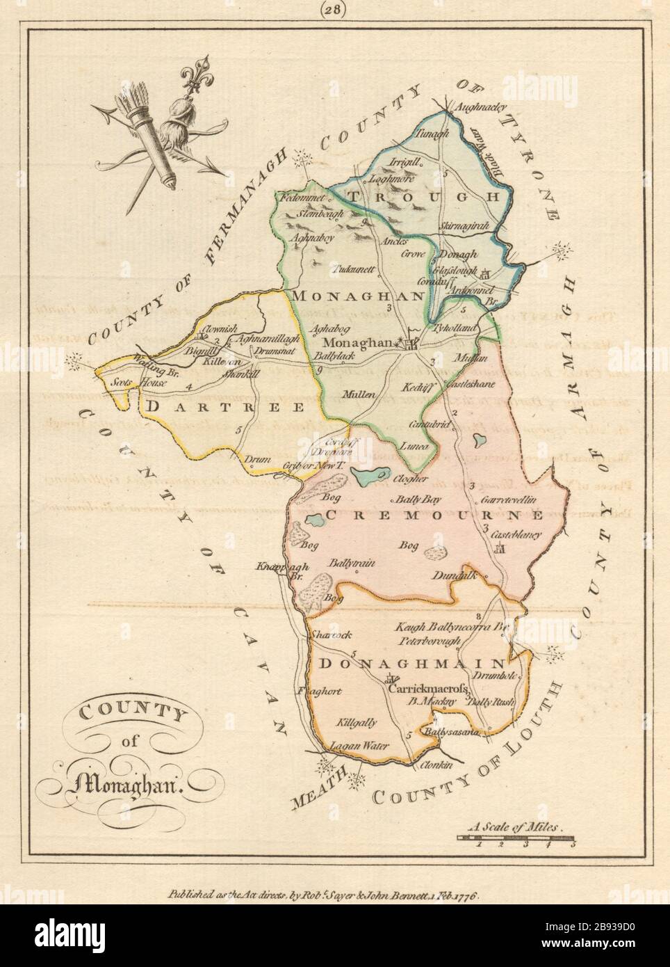 Contea di Monaghan, Ulster. Antica mappa copperplate di Scalé / Sayer 1776 Foto Stock