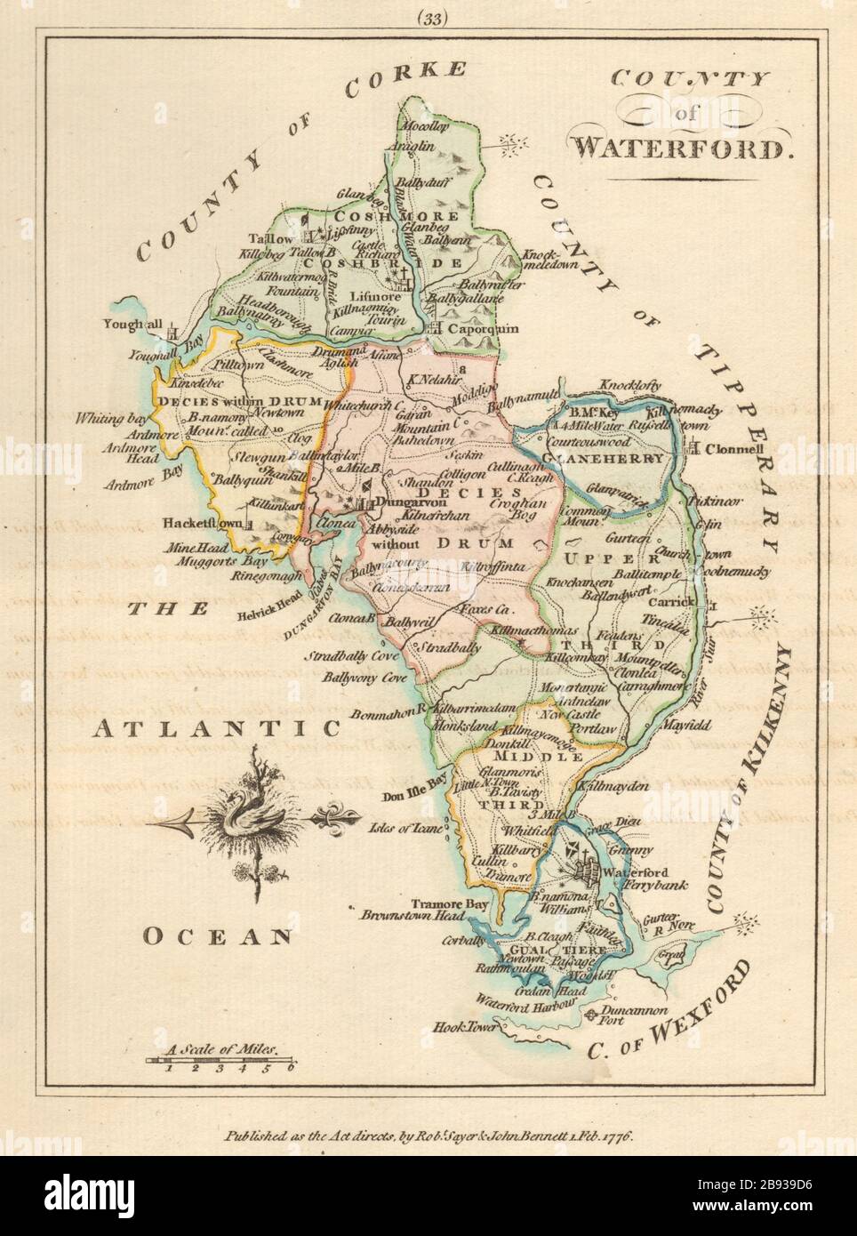 Contea di Waterford, Munster. Antica mappa copperplate di Scalé / Sayer 1776 Foto Stock