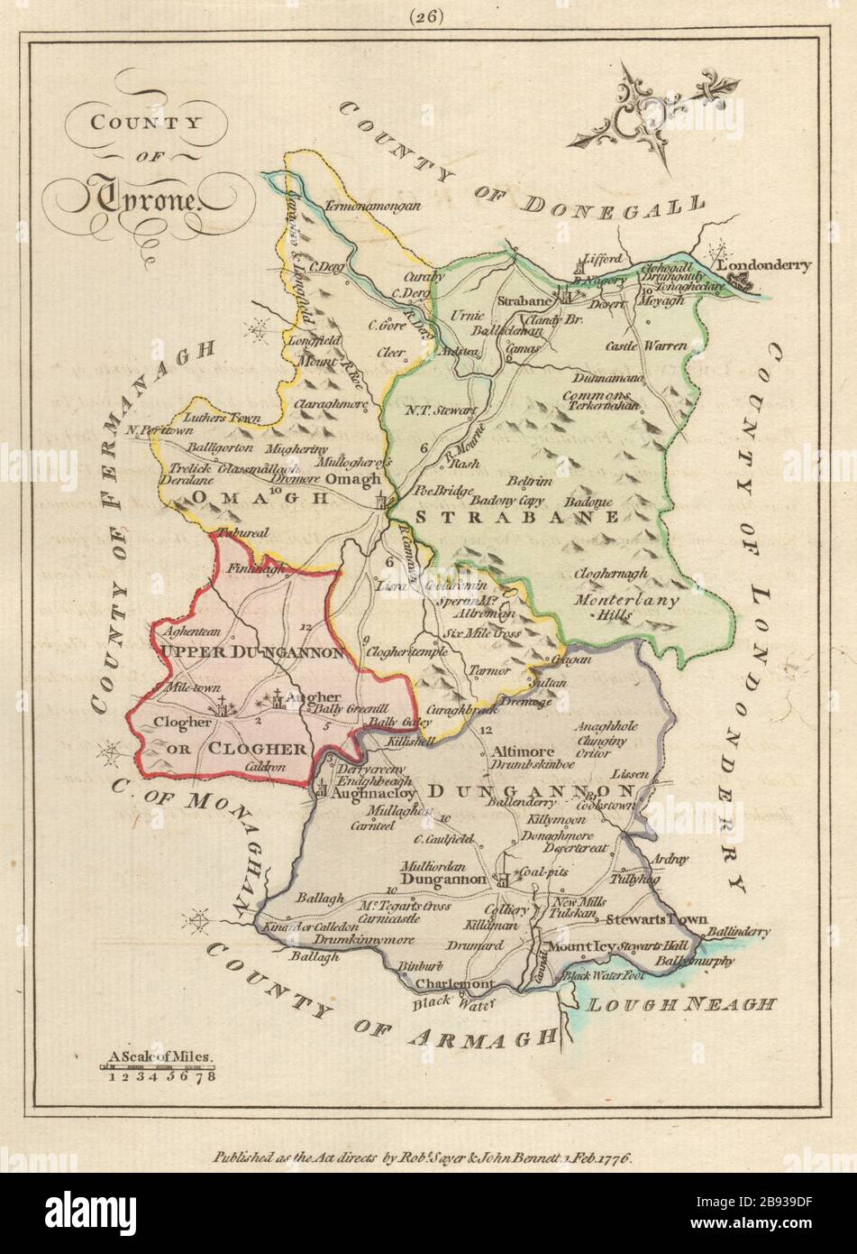 Contea di Tyrone, Ulster. Antica mappa copperplate di Scalé / Sayer 1776 Foto Stock