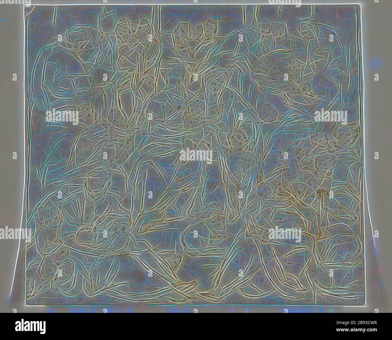 Sconosciuto (fiammingo), dopo Marten de Vos, Netherlandish, 1532-1603, Holy Kinship, 17th secolo, penna e inchiostro marrone su gesso nero su carta scolorita posata, foglio: 7 1/2 × 8 1/2 pollici (19.1 × 21.6 cm), Reimagined by Gibon, disegno di calore allegro di luminosità e raggi di luce radianza. Arte classica reinventata con un tocco moderno. La fotografia ispirata al futurismo, che abbraccia l'energia dinamica della tecnologia moderna, del movimento, della velocità e rivoluziona la cultura. Foto Stock