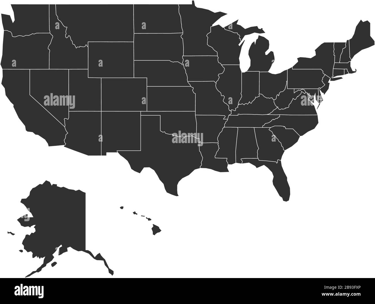Mappa semplice degli stati uniti. Illustrazione vettoriale in stock isolata su sfondo bianco. Illustrazione Vettoriale
