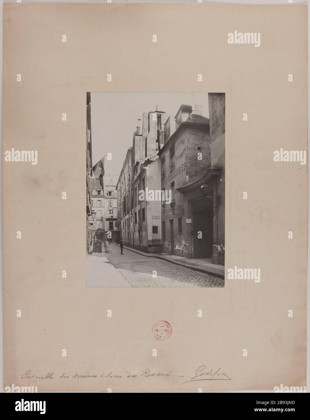 Tutte le case in Rue du Renard. Facciate della casa vista della strada, 4 ° distretto, Parigi. Godefroy, Henri Emile Cimarosa. Ensemble des maisons de la rue du Renard. "façades de maison vues de la rue, 4ème circondario, Parigi". Tirage au gélatino-bromure d’argent. En. Parigi, musée Carnavalet. Foto Stock