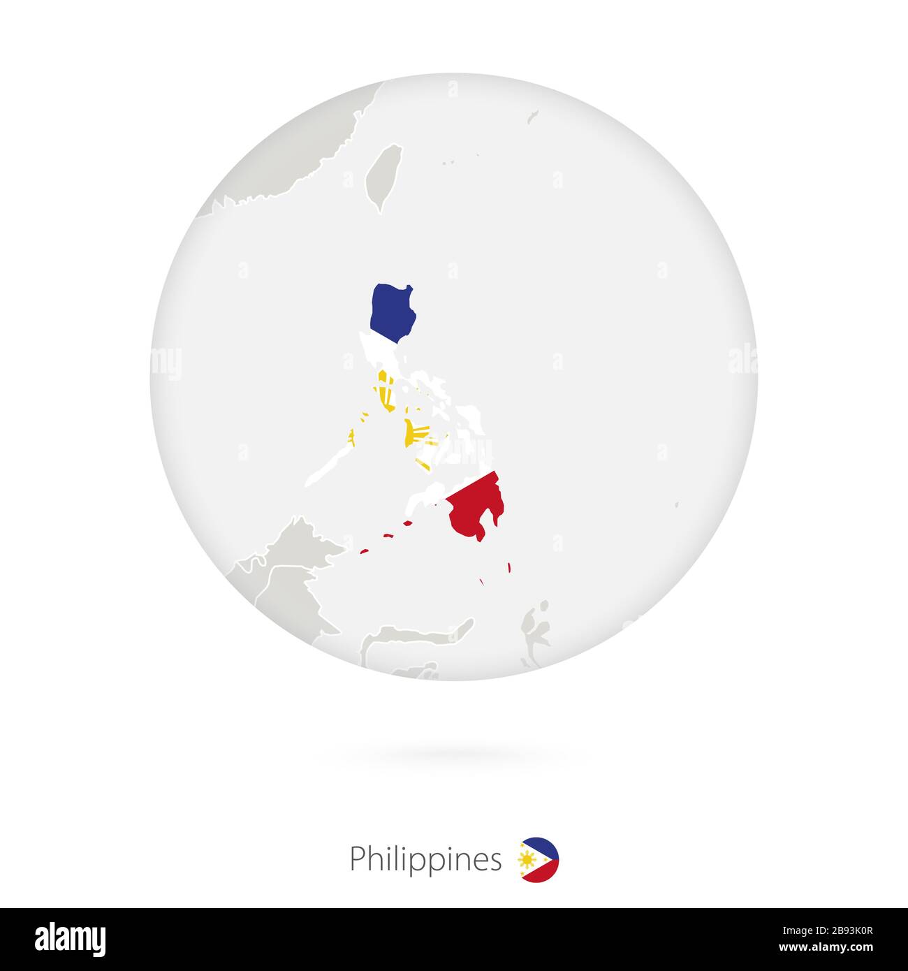 Mappa delle Filippine e bandiera nazionale in un cerchio. Mappa delle Filippine contorno con bandiera. Illustrazione vettoriale. Illustrazione Vettoriale