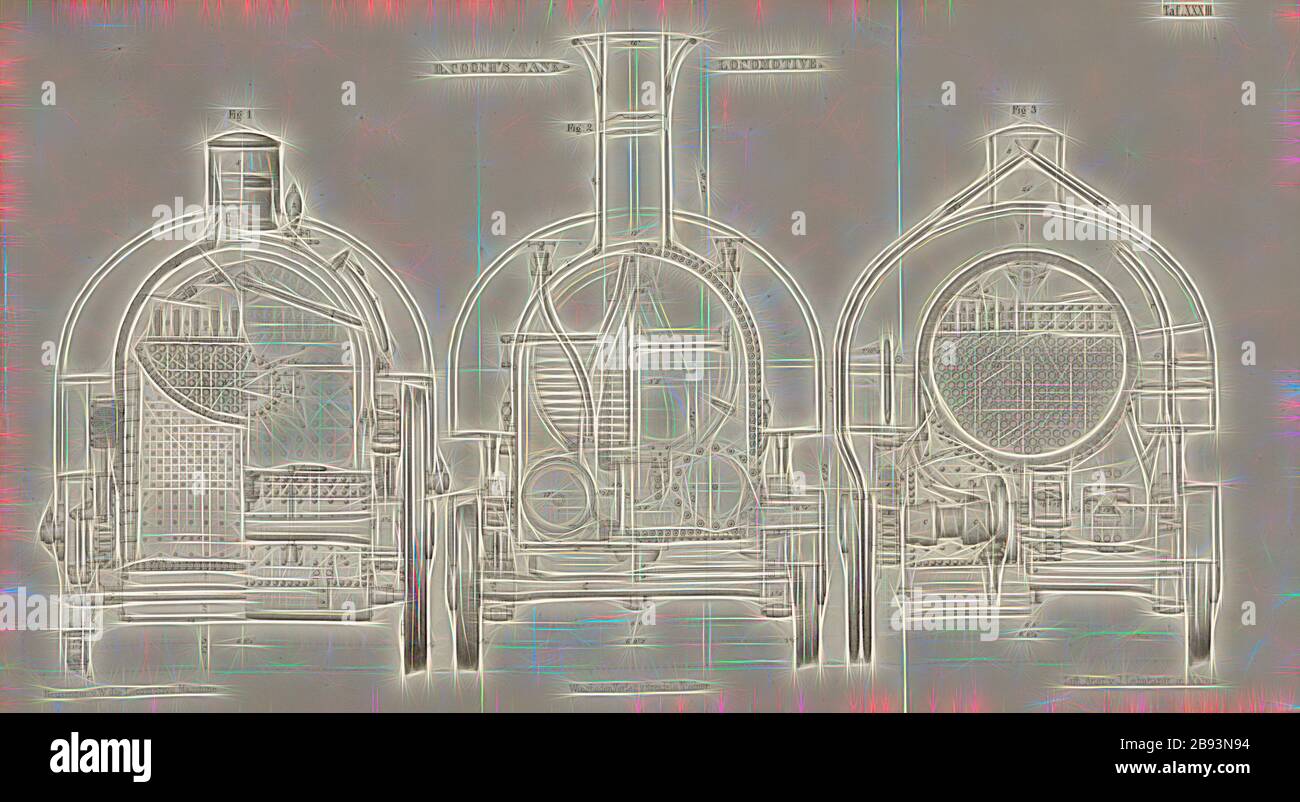 D. Locomotiva-cisterna di Cook, Fig. 1: Sezione trasversale attraverso la cassetta di rivelazione incendio, Fig. 2: Sezione trasversale attraverso la camera di fumo, Fig. 3: Sezione trasversale attraverso il vaso cilindrico, con la firma: Heusinger v., W, Lith., v, J. Lehnhardt, Publisher v., CH. W. Kreidel, Plate XXXIII, After p. 175, Heusinger von Waldegg, Edmund, Lith. Lehnhardt (lith.), Christian Wilhelm Kreidel Verlag (ed.), Edmund Heusinger von Waldegg, Wilhelm Clauss: Abbildung und Beschreibung der Locomotion-Maschine: Nach den besten und neuesten Constructionen: unter Benutzung der englischen, Werke von Kinnoro Foto Stock