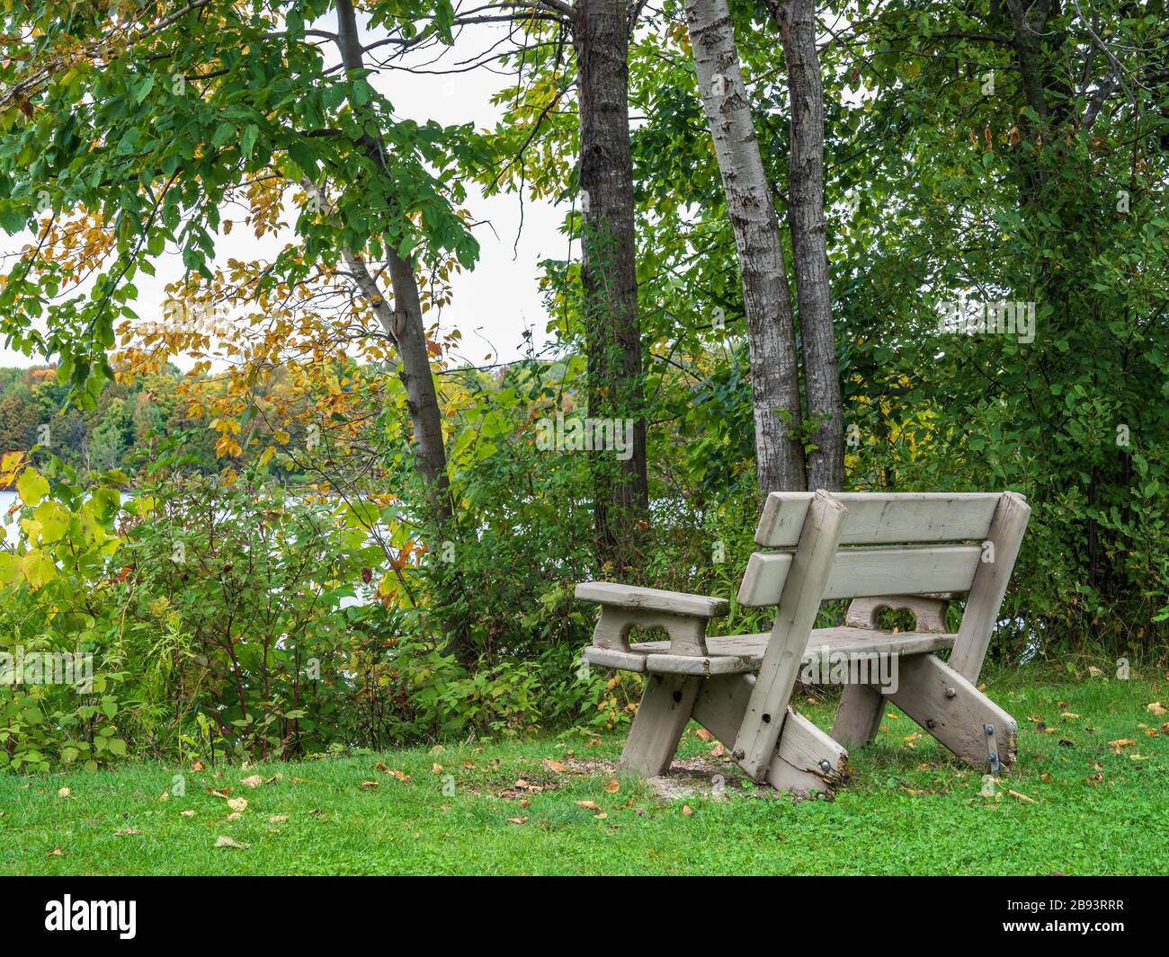 Park Bench, Weborg Point, Peninsula state Park, Door County, Wisconsin. Foto Stock