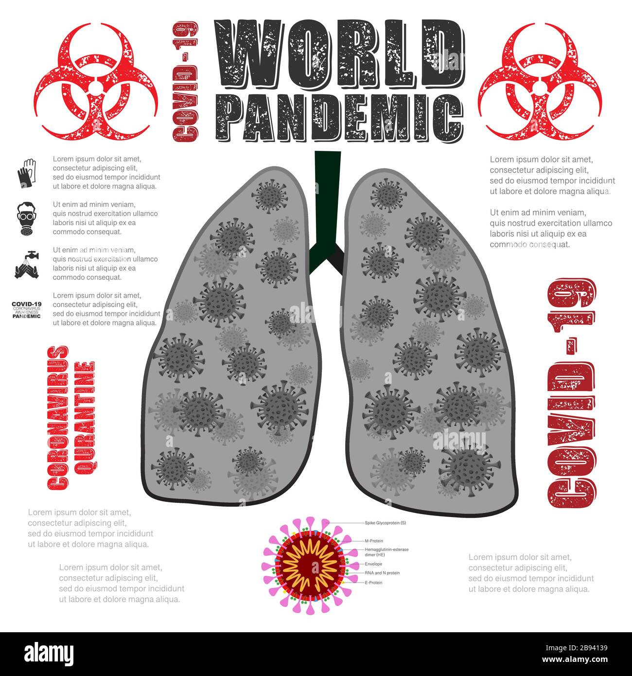 Polmoni con batterio coronavirus pandemico Illustrazione Vettoriale