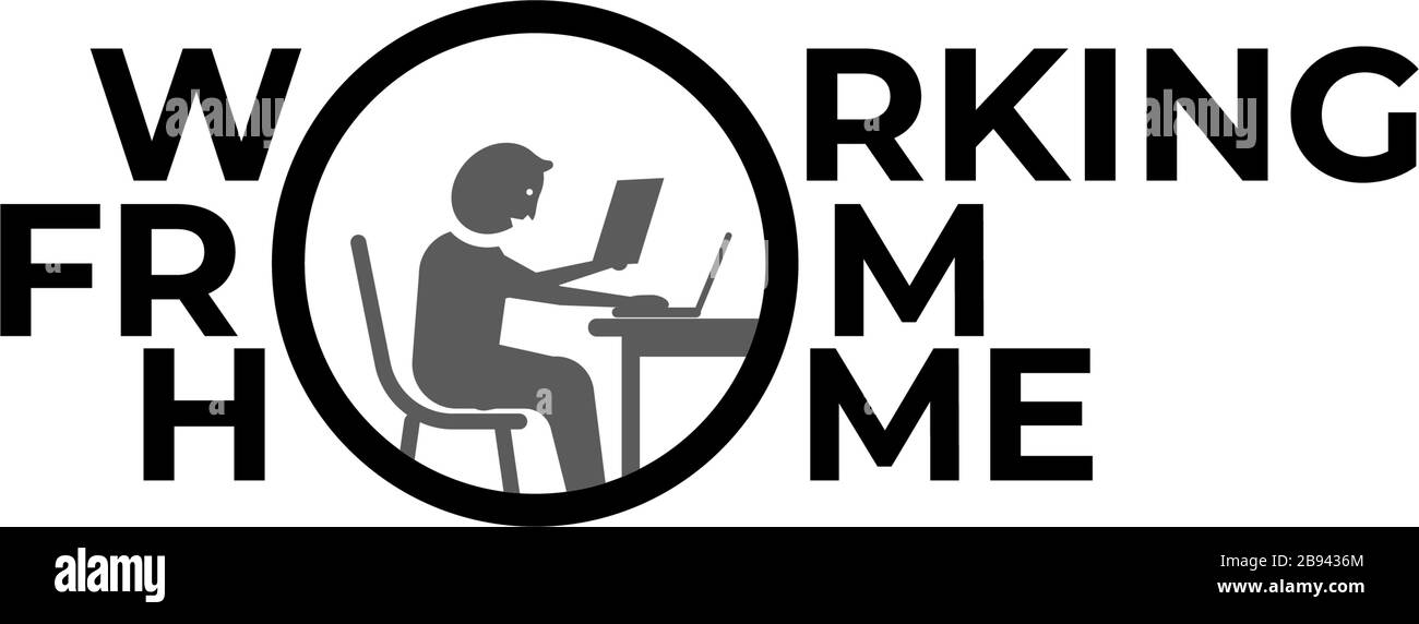 Concetto di quarantena del coronavirus. Lavorare da casa. Un lavoratore seduto sul divano e che lavora su un notebook. Illustrazione vettoriale a cartoni animati piatti Illustrazione Vettoriale