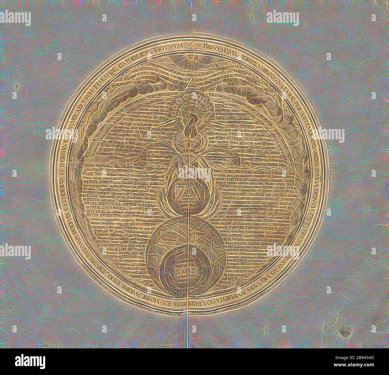 Estrai, Illustrazione della tabella dei Rebis da 'Amphitheatrum sapientiae aeternae' di Heinrich Khunrath del XVII secolo, Taf. 6, p. 19, 1609, Heinrich Khunrath: Amphitheathatrum sapientiae aeternae, solius verae, christiano-kabalisticum, divino-magicum, nec non physicico-chimicum, tertriunum, catholicon, Reimagined by Gibon, disegno di calda allegra luce e luminosità. Arte classica reinventata con un tocco moderno. La fotografia ispirata al futurismo, abbracciando l'energia dinamica della tecnologia moderna, del movimento, della velocità e rivoluzionando la cultura. Foto Stock
