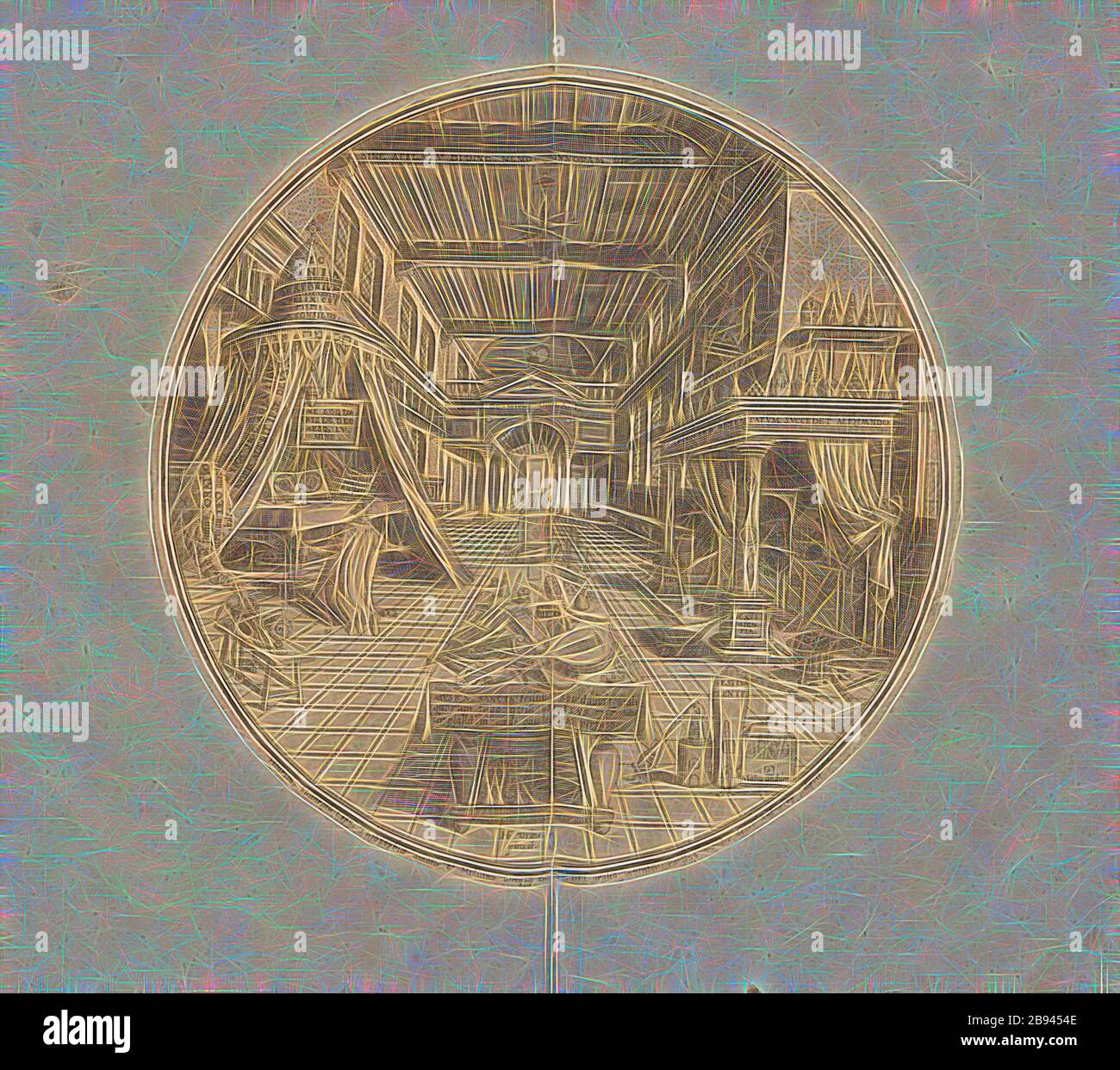 Laboratorio, illustrazione del pannello "Laboratorium" di Heinrich Khunrath 'Amphitheatrum sapientiae aeternae' del 17 ° secolo, Taf. 7, p. 22, 1609, Heinrich Khunrath: Amphitheathatrum sapientiae aeternae, solius verae, christiano-kabalisticum, divino-magicum, nec non physicico-chimicum, tertriunum, catholicon, Reimagined by Gibon, disegno di calda allegra luce e luminosità. Arte classica reinventata con un tocco moderno. La fotografia ispirata al futurismo, abbracciando l'energia dinamica della tecnologia moderna, del movimento, della velocità e rivoluzionando la cultura. Foto Stock