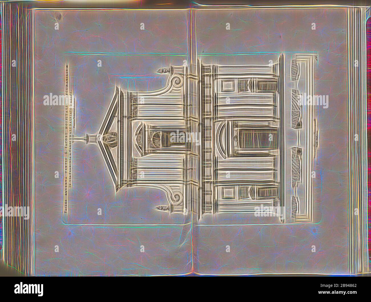 La faccia esterna del tempio di St James ospedale con un inguaribile Via Cardinal Salviato Alert, Chiesa di San Giacomo degli Incurabili (San Giacomo in Augusta) in Roma, Fig. 112, 56, dopo p. 94, Offizin Endter Nürnberg (imp.), 1775, Joachim Von Sandrart:Teutsche Academie der Bau- Bildhauer- und Maler-Kunst: worinn die Regeln und Lehrsätze dieser Künste gegeben, nicht weniger zu mehrerer Erläuterung die besten Exempel der alten und neuen Künstler in Kupfer beygefüget worden, wie solche in Rom auf das genaueste abgezeichnet sind: nebst den Lebensbeschreibungen der besten griechischen, römis Foto Stock