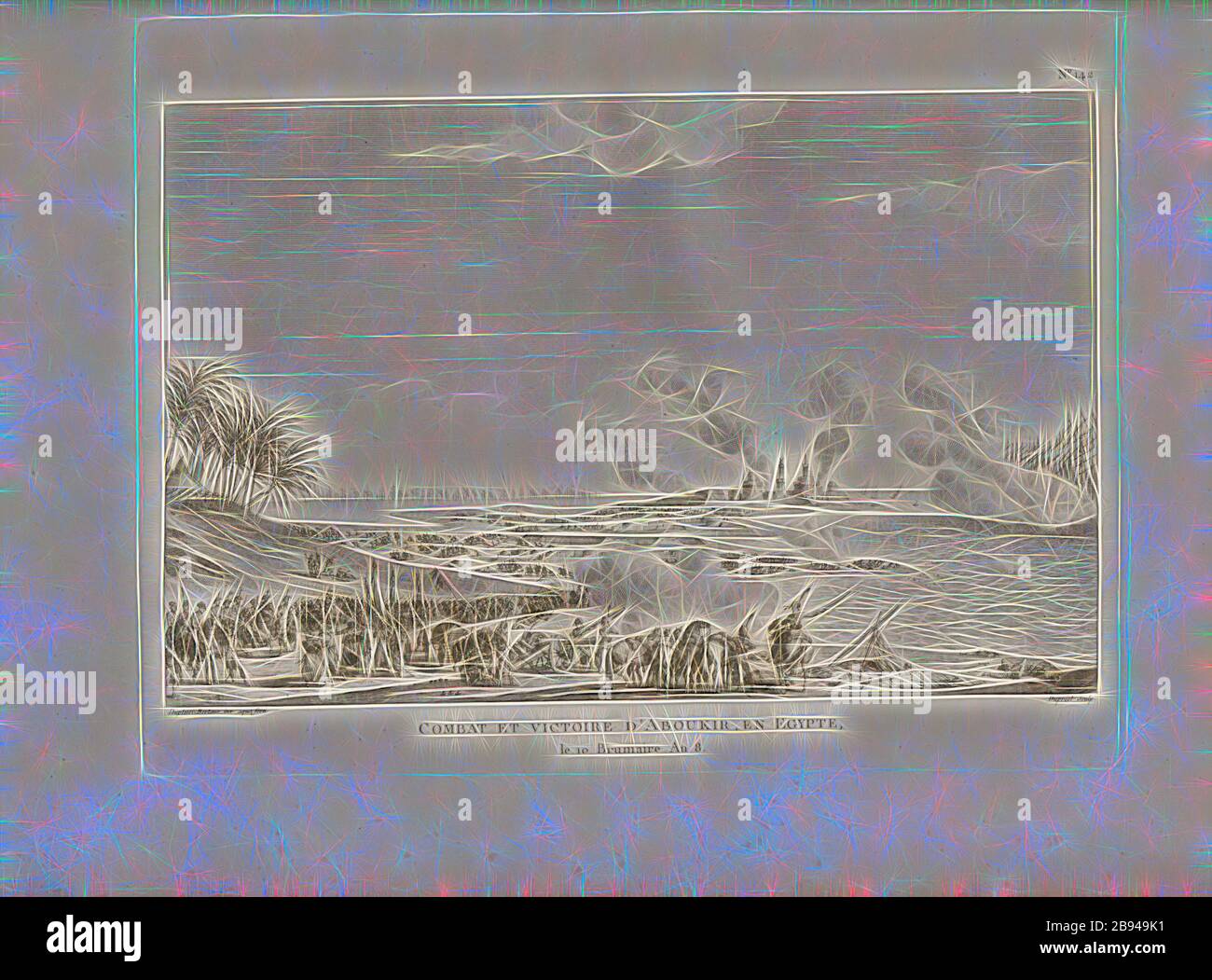 Combattimento e vittoria di Aboukir, Egitto, 10 Brumaire anno 8., Battaglia di Abukir il 25 luglio 1799, firmato: Duplessi-Bertaux inv. Aqua forti, Dupréel sculp, Fig. 75, n. 142, dopo p. 572 (cent quarante-deuxième tableau), Duplessi-Bertaux, Jean (inv. aqua forti), Dupréel, Jean-Baptiste-Michel (sc.), Collection complète des tableaux historiques de la Révolution française en trois volumes [...]. Bd 2. A Parigi: chez Auber, EDItEUR, et seul Propriétaire: De l'Imprimerie de Pierre Didot l'aîné, un XI de la République Francçaise M. DCCCII., Reimaged by Gibon, design di calda allegra luce di Brightne Foto Stock
