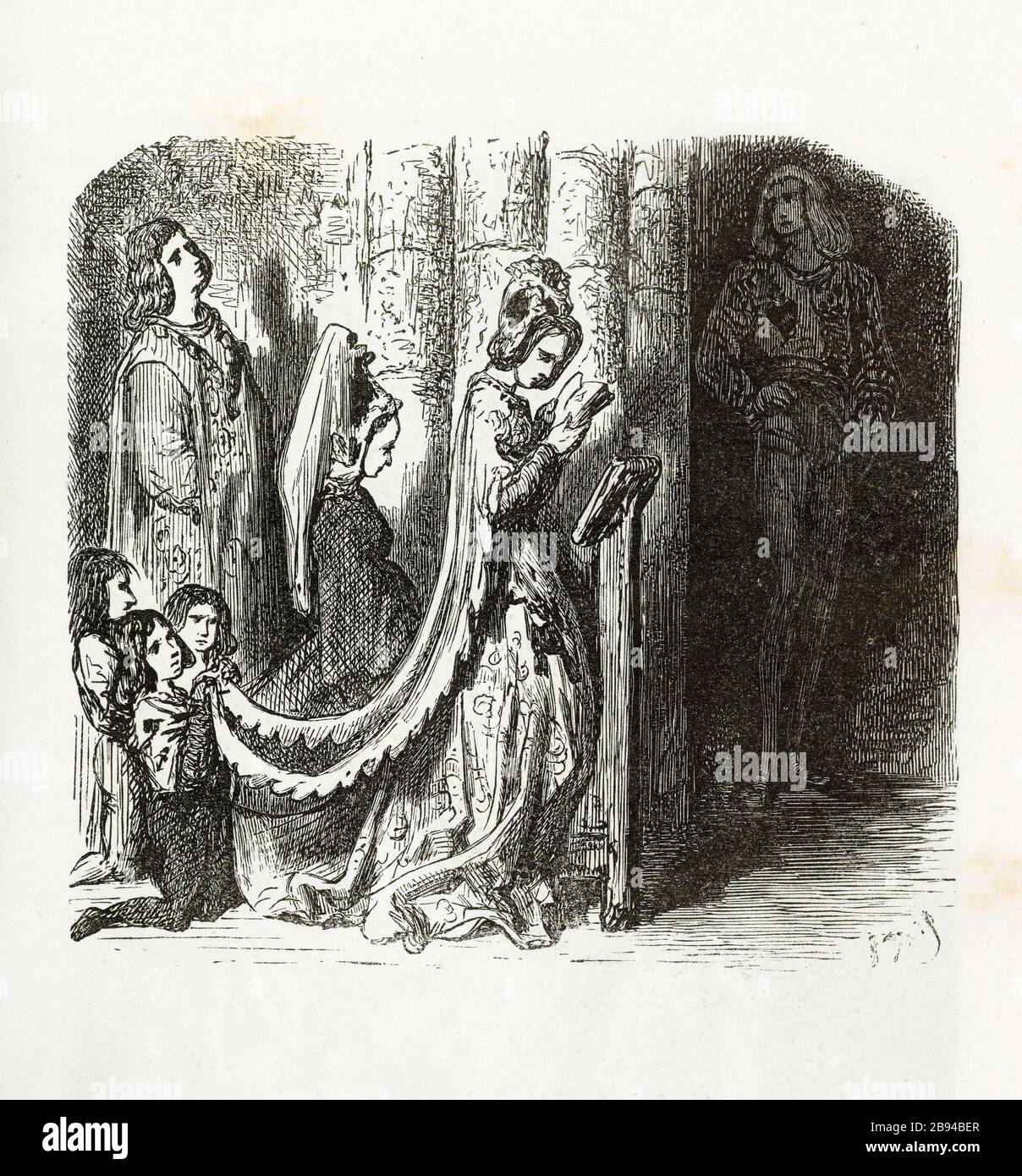 L'imboscata. Illustrazione per Honoré de Balzac, The Tales comical, Parigi: General Society Library, 1855 (rating: R8 ° Cc1405) Gustave Doré (1832-1883), dessinateur et Adrien Lavieille (1818-1862), graveur. "L'embuscade." Illustrazione pour Honoré de Balzac, 'Les Contes drolatiques', Parigi : Société générale de librairie, 1855'. Gravure sur bois. Parigi, Maison de Balzac. Foto Stock