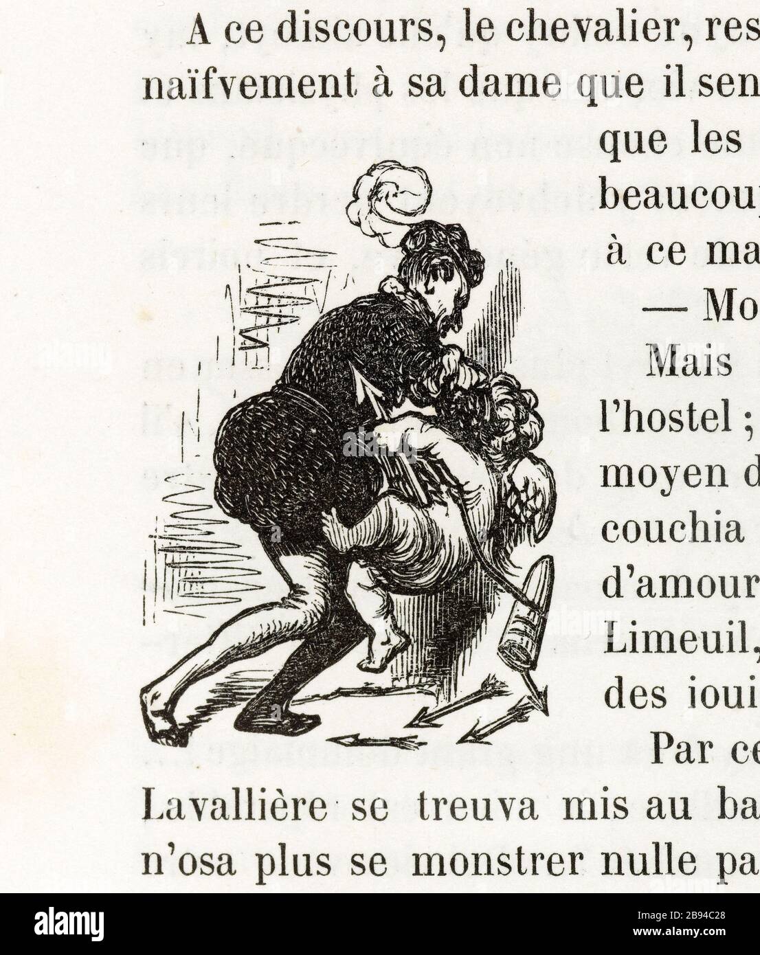 Amore maistrisé. Illustrazione per Honoré de Balzac, The Tales comical, Parigi: General Society Library, 1855 (rating: R8 ° Cc1405) Gustave Doré (1832-1883), dessinateur et Paul Riault (XIXème siècle), graveur. "L'amour maistrisé." Illustrazione pour Honoré de Balzac, 'Les Contes drolatiques', Parigi : Société générale de librairie, 1855'. Gravure sur bois. Parigi, Maison de Balzac. Foto Stock