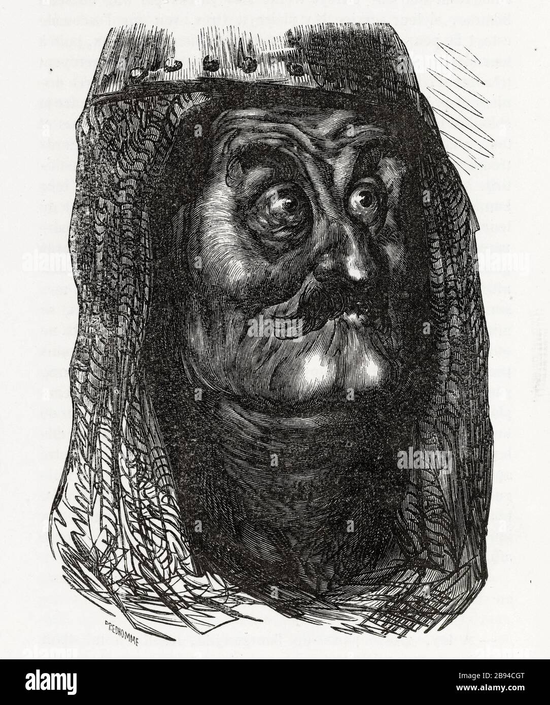 A bag maulvaisetez Vieux par. Illustrazione per Honoré de Balzac, The Tales comical, Parigi: General Society Library, 1855 (rating: R8 ° Cc1405) Gustave Doré (1832-1883), dessinateur et Eugène Pred'homme (1813-1886), graveur. "Un vieulx sac à maulvaisetez." Illustrazione pour Honoré de Balzac, 'Les Contes drolatiques', Parigi : Société générale de librairie, 1855'. Gravure sur bois. Parigi, Maison de Balzac. Foto Stock