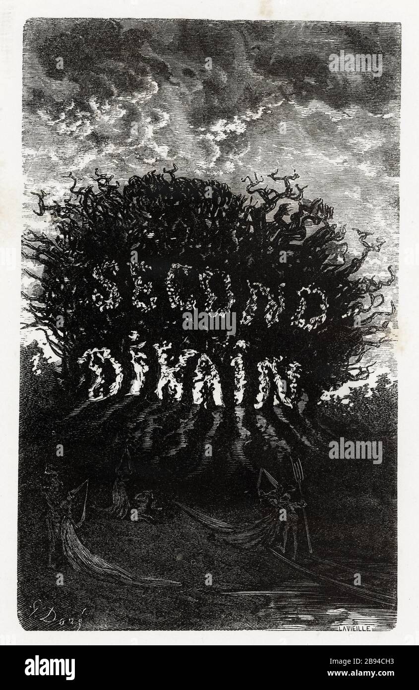 Tramonto. Illustrazione per Honoré de Balzac, The Tales comical, Parigi: General Society Library, 1855 (rating: R8 ° Cc1405) Gustave Doré (1832-1883), dessinateur et Adrien Lavieille (1818-1862), graveur. "Soleil couchant." Illustrazione pour Honoré de Balzac, 'Les Contes drolatiques', Parigi : Société générale de librairie, 1855'. Gravure sur bois. Parigi, Maison de Balzac. Foto Stock