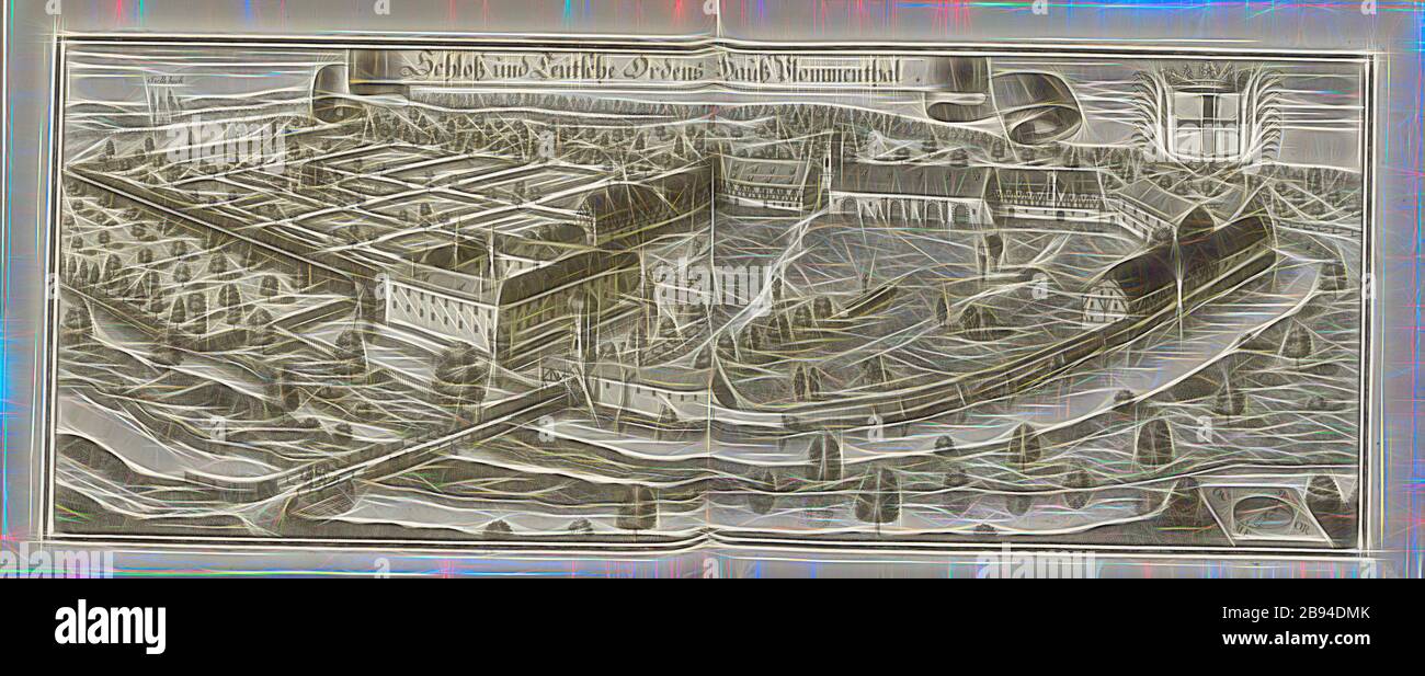 Castello e Teutsche Ordens Hauss Plommenthal, Castello Blumenthal ad Aichach (venuta dell'Ordine Teutonico), Fig. 55, p. 34, Wening, Michael (del. Et sc.), 1701, Michael Wening: Historico-topografica descrizione. Das ist: Beschreibung, dess Churfürsten- und Hertzogthumbs Ober- und Nidern Bayrn, welches in vier Theil oder Rennt-Aembter, als Oberlands München und Burgkhausen, Underlands aber in Landshuet unnd Straubing abgetheilt ist [...]. Thail 1. München: bey Johann Lucas Straub, gemma: Lobl. Landtschafft Buchtruckern, anno M.DCCI. [1701], Reimagined by Gibon, disegno di caldo allegro incandescente di b Foto Stock