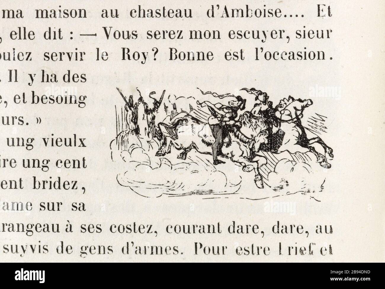 I palfreys. Illustrazione per Honoré de Balzac, The Tales comical, Parigi: General Society Library, 1855 (rating: R8 ° Cc1405) Gustave Doré (1832-1883), dessinateur et Paul Riault (XIXème siècle), graveur. "Les palefrois." Illustrazione pour Honoré de Balzac, 'Les Contes drolatiques', Parigi : Société générale de librairie, 1855'. Gravure sur bois. Parigi, Maison de Balzac. Foto Stock