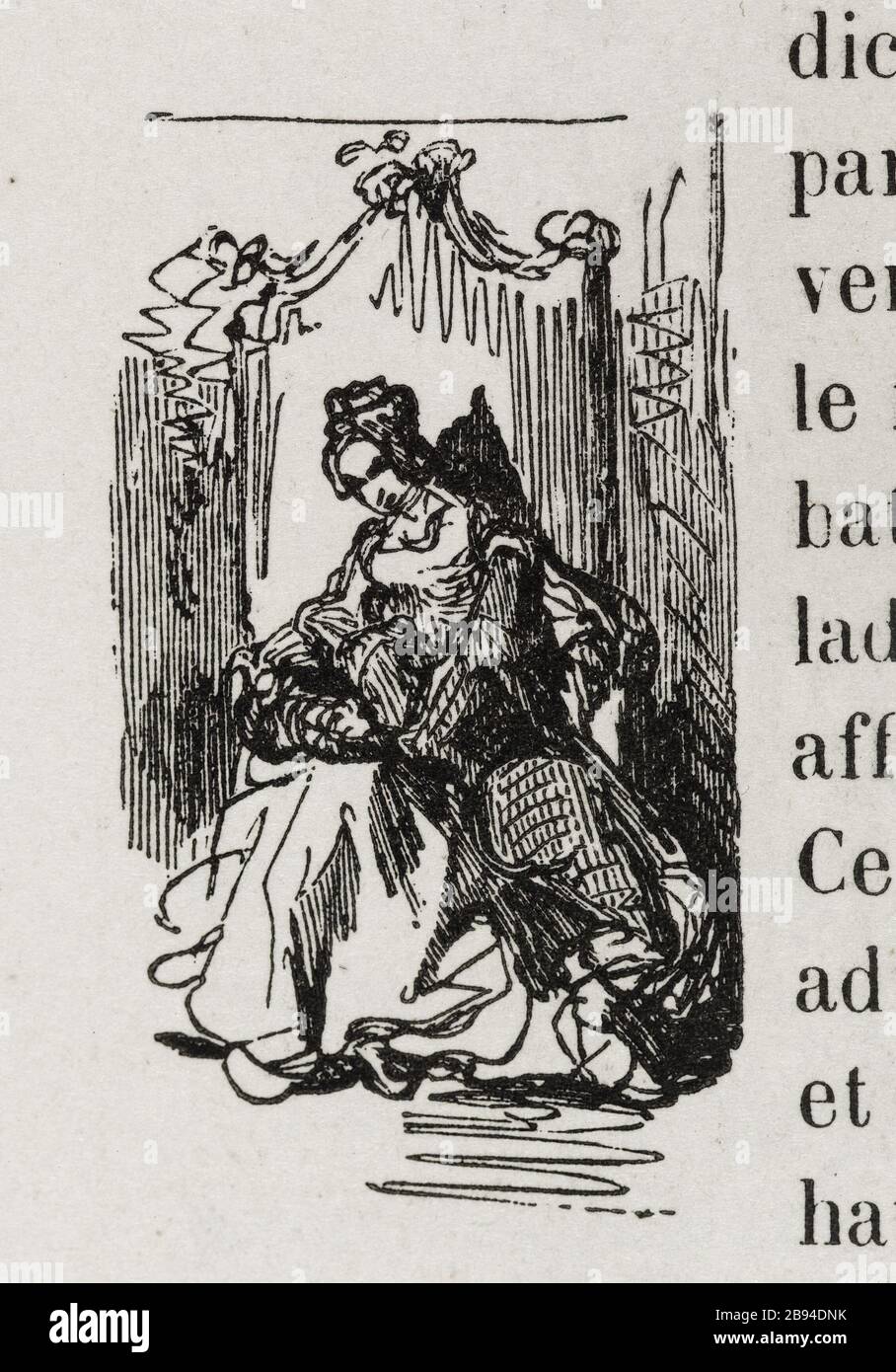 Doulceurs. Illustrazione per Honoré de Balzac, The Tales comical, Parigi: General Society Library, 1855 (rating: R8 ° Cc1405) Gustave Doré (1832-1883), dessinateur et Adrien Lavieille (1818-1862), graveur. 'Ouceurs.' Illustrazione pour Honoré de Balzac, 'Les Contes drolatiques', Parigi : Société générale de librairie, 1855'. Gravure sur bois. Parigi, Maison de Balzac. Foto Stock