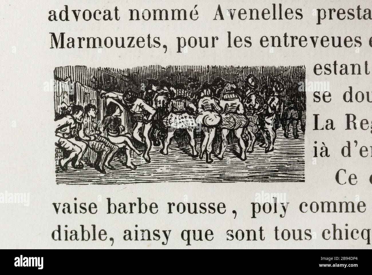 La cospirazione. Illustrazione per Honoré de Balzac, The Tales comical, Parigi: General Society Library, 1855 (rating: R8 ° Cc1405) Gustave Doré (1832-1883), dessinateur et Jean Gauchard (1825-1872), graveur. "La cospirazione." Illustrazione pour Honoré de Balzac, 'Les Contes drolatiques', Parigi : Société générale de librairie, 1855'. Gravure sur bois. Parigi, Maison de Balzac. Foto Stock