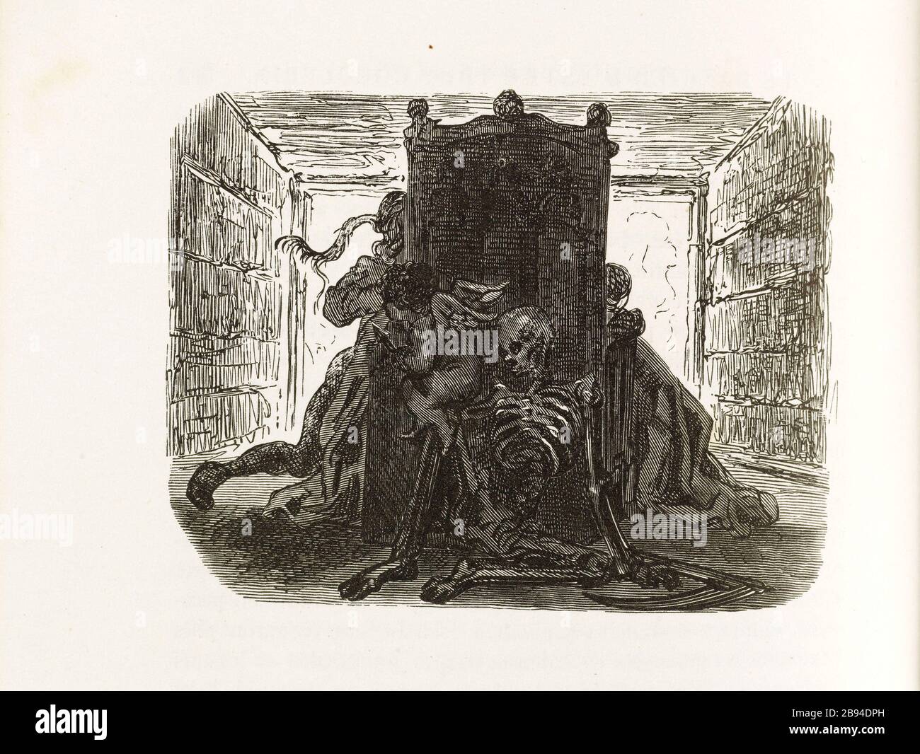L'imboscata. Illustrazione per Honoré de Balzac, The Tales comical, Parigi: General Society Library, 1855 (rating: R8 ° Cc1405) Gustave Doré (1832-1883), dessinateur et Adrien Lavieille (1818-1862), graveur. "L'embuscade." Illustrazione pour Honoré de Balzac, 'Les Contes drolatiques', Parigi : Société générale de librairie, 1855'. Gravure sur bois. Parigi, Maison de Balzac. Foto Stock