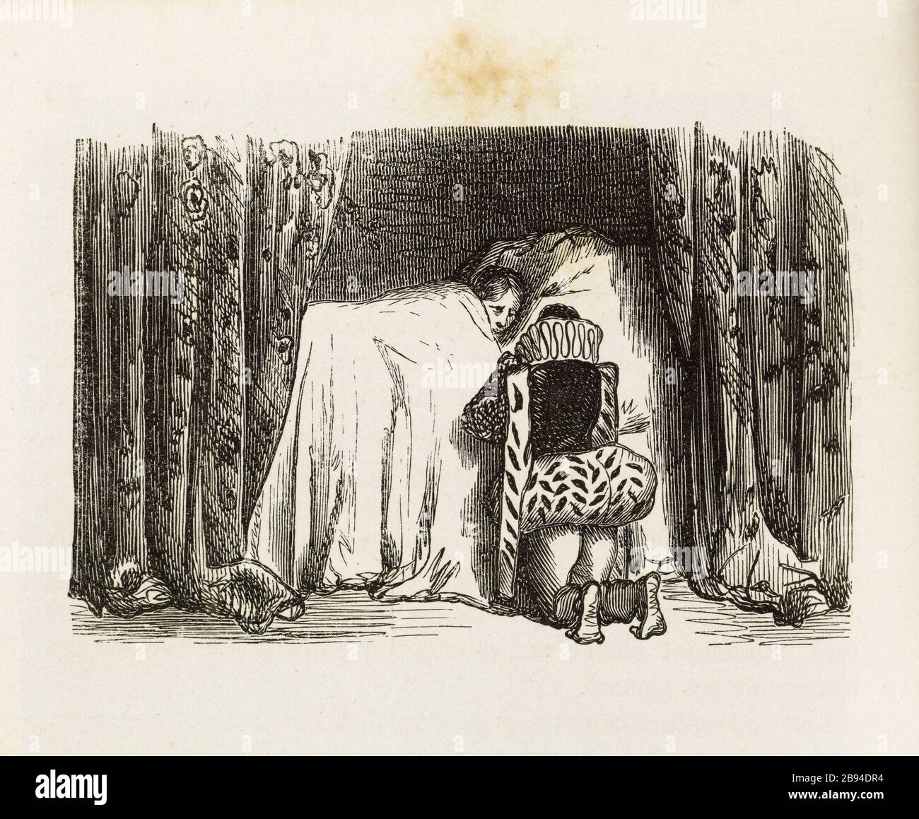 Umile richiesta. Illustrazione per Honoré de Balzac, The Tales comical, Parigi: General Society Library, 1855 (rating: R8 ° Cc1405) Gustave Doré (1832-1883), dessinateur et Gérard (XIXème siècle), graveur. 'Umile richiesta.' Illustrazione pour Honoré de Balzac, 'Les Contes drolatiques', Parigi : Société générale de librairie, 1855'. Gravure sur bois. Parigi, Maison de Balzac. Foto Stock