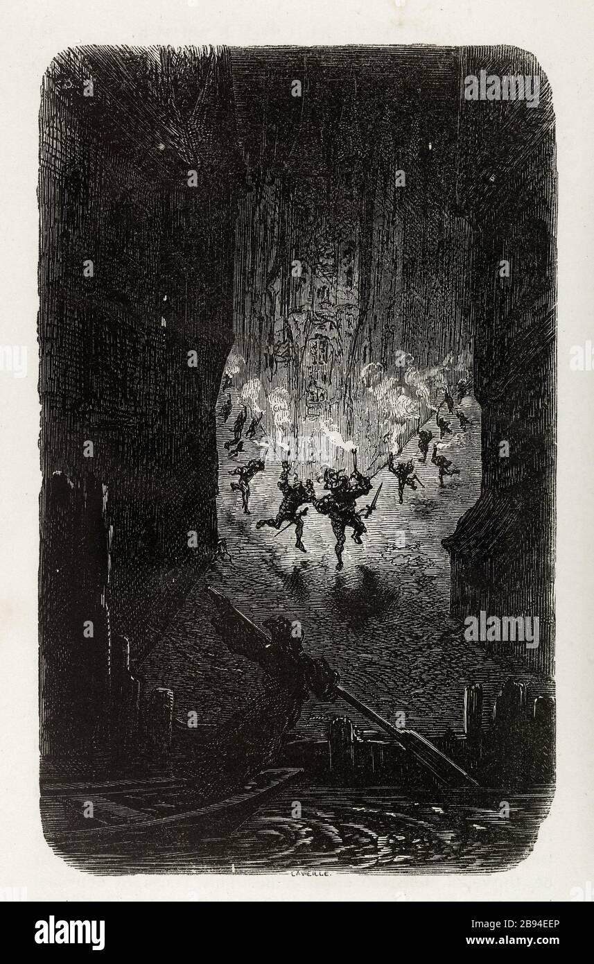 SAULVE! ! ! Illustrazione per Honoré de Balzac, The Tales comical, Parigi: General Society Library, 1855 (rating: R8 ° Cc1405) Gustave Doré (1832-1883), dessinateur et Adrien Lavieille (1818-1862), graveur. 'Saulvé ! ! ! Illustrazione pour Honoré de Balzac, 'Les Contes drolatiques', Parigi : Société générale de librairie, 1855'. Gravure sur bois. Parigi, Maison de Balzac. Foto Stock