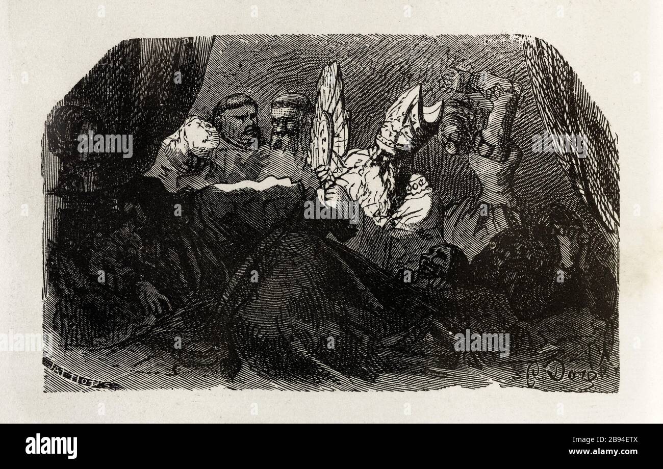 273. Morte maschile. Illustrazione per Honoré de Balzac, The Tales comical, Parigi: General Society Library, 1855 (rating: R8 ° Cc1405) Gustave Doré (1832-1883), dessinateur et Charles Jattiot (XIXème siècle), graveur. '273. Maschio." Illustrazione pour Honoré de Balzac, 'Les Contes drolatiques', Parigi : Société générale de librairie, 1855'. Gravure sur bois. Parigi, Maison de Balzac. Foto Stock