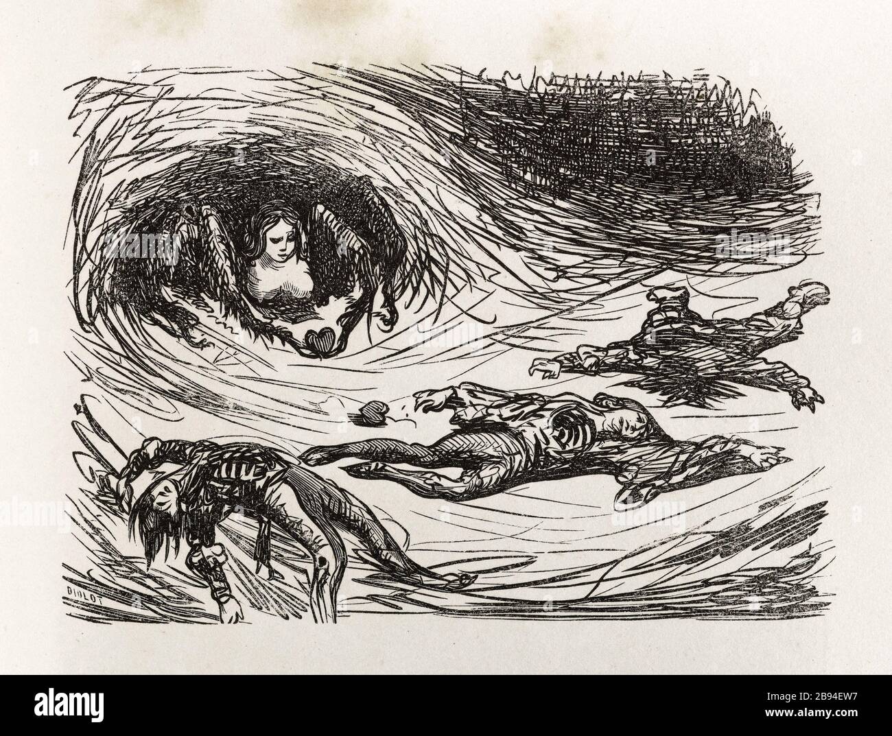 Aracnide. Illustrazione per Honoré de Balzac, The Tales comical, Parigi: General Society Library, 1855 (rating: R8 ° Cc1405) Gustave Doré (1832-1883), dessinateur et Aristide Louis (1815-1852), graveur. "Arachnide." Illustrazione pour Honoré de Balzac, 'Les Contes drolatiques', Parigi : Société générale de librairie, 1855'. Gravure sur bois. Parigi, Maison de Balzac. Foto Stock