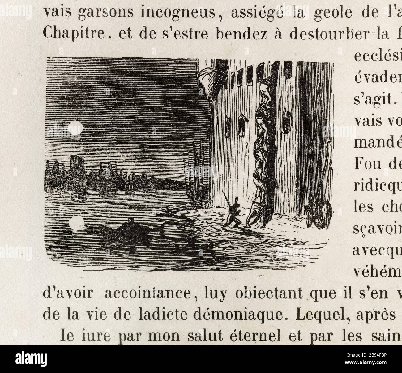 L'eschelette. Illustrazione per Honoré de Balzac, The Tales comical, Parigi: General Society Library, 1855 (rating: R8 ° Cc1405) Gustave Doré (1832-1883), dessinateur et Héliodore Pisan (1822-1890), graveur. "L'eschelette." Illustrazione pour Honoré de Balzac, 'Les Contes drolatiques', Parigi : Société générale de librairie, 1855'. Gravure sur bois. Parigi, Maison de Balzac. Foto Stock