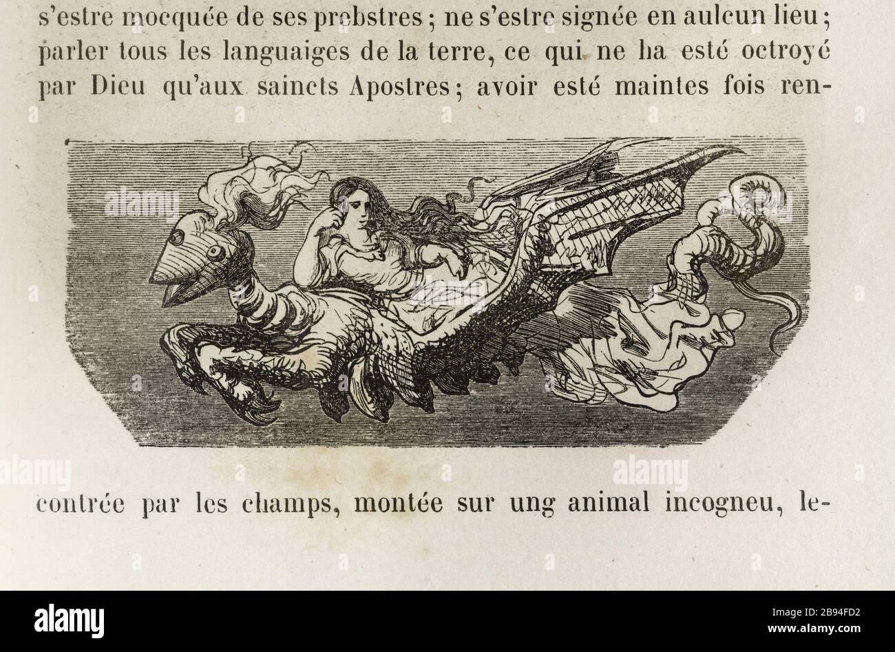 Chimera. Illustrazione per Honoré de Balzac, The Tales comical, Parigi: General Society Library, 1855 (rating: R8 ° Cc1405) Gustave Doré (1832-1883), dessinateur et Paul Riault (XIXème siècle), graveur. "Chimère." Illustrazione pour Honoré de Balzac, 'Les Contes drolatiques', Parigi : Société générale de librairie, 1855'. Gravure sur bois. Parigi, Maison de Balzac. Foto Stock