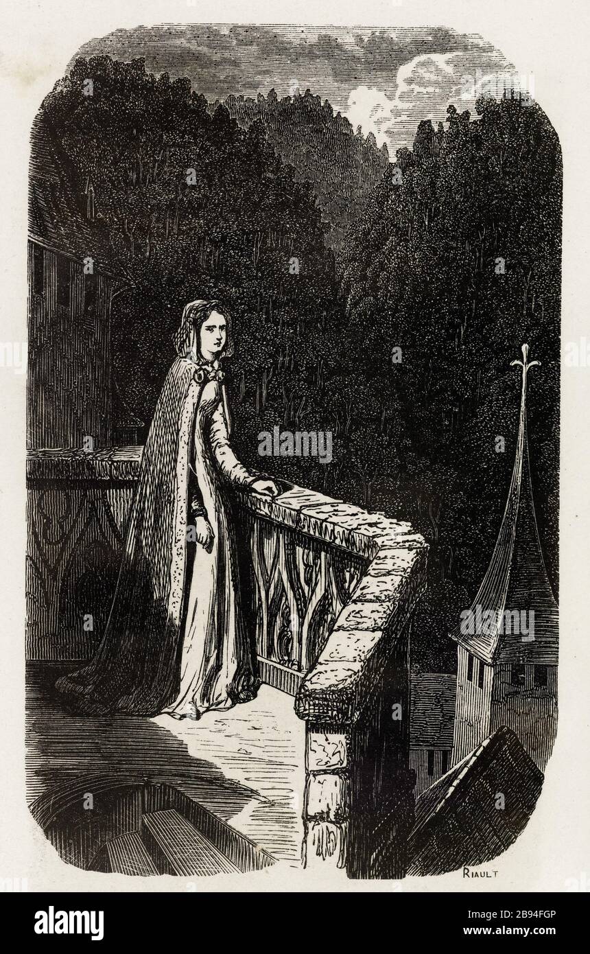Malinconia. Illustrazione per Honoré de Balzac, The Tales comical, Parigi: General Society Library, 1855 (rating: R8 ° Cc1405) Gustave Doré (1832-1883), dessinateur et Paul Riault (XIXème siècle), graveur. 'Elancholie.' Illustrazione pour Honoré de Balzac, 'Les Contes drolatiques', Parigi : Société générale de librairie, 1855'. Gravure sur bois. Parigi, Maison de Balzac. Foto Stock