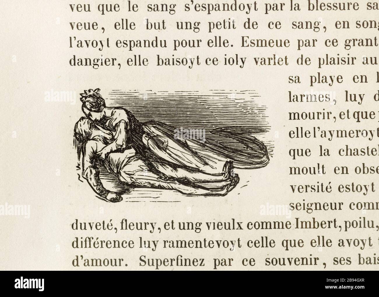 Lamentazioni. Illustrazione per Honoré de Balzac, The Tales comical, Parigi: General Society Library, 1855 (rating: R8 ° Cc1405) Gustave Doré (1832-1883), dessinateur et Adrien Lavieille (1818-1862), graveur. 'Lamentazioni.' Illustrazione pour Honoré de Balzac, 'Les Contes drolatiques', Parigi : Société générale de librairie, 1855'. Gravure sur bois. Parigi, Maison de Balzac. Foto Stock
