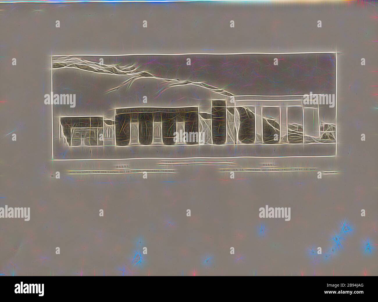 Derri, in media dopo la lunghezza del tempio scavato nella roccia, Tempio di el-Derr, firmato: GAV, Sellier et Reville sc, Pl. 52, p. 101, Gau, Franz Christian (del.), Sellier (sc.), Réville (sc.), Franz Christian Gau, Barthold Georg Niebuhr: Antiquités de la Nubie: ou monumens inédits des bords du Nil, situés entre la première et la seconda cataracte: Egypage de la Grand défait de la suite. Stoccarda: Aux frais de la Librairie de J. G. cotta, Parigi: Imprimerie et Librairie de Firmin Didot, MDCCCXXII. [1822], Reimagined by Gibon, disegno di caldo allegro incandescente di Foto Stock