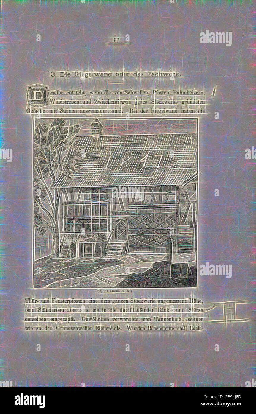 Casa a Hofstetten, Casa a Hofstetten (Canton Zurigo) dal 1808, Fig. 67, 1885, Ernst Gladbach: Die Holz-Architectur der Schweiz, 2. Aufl. Zürich & Leipzig: Orell Füssli, 1885, Reimagined by Gibon, design di caldo e allegro bagliore di luminosità e raggi di luce. Arte classica reinventata con un tocco moderno. La fotografia ispirata al futurismo, che abbraccia l'energia dinamica della tecnologia moderna, del movimento, della velocità e rivoluziona la cultura. Foto Stock