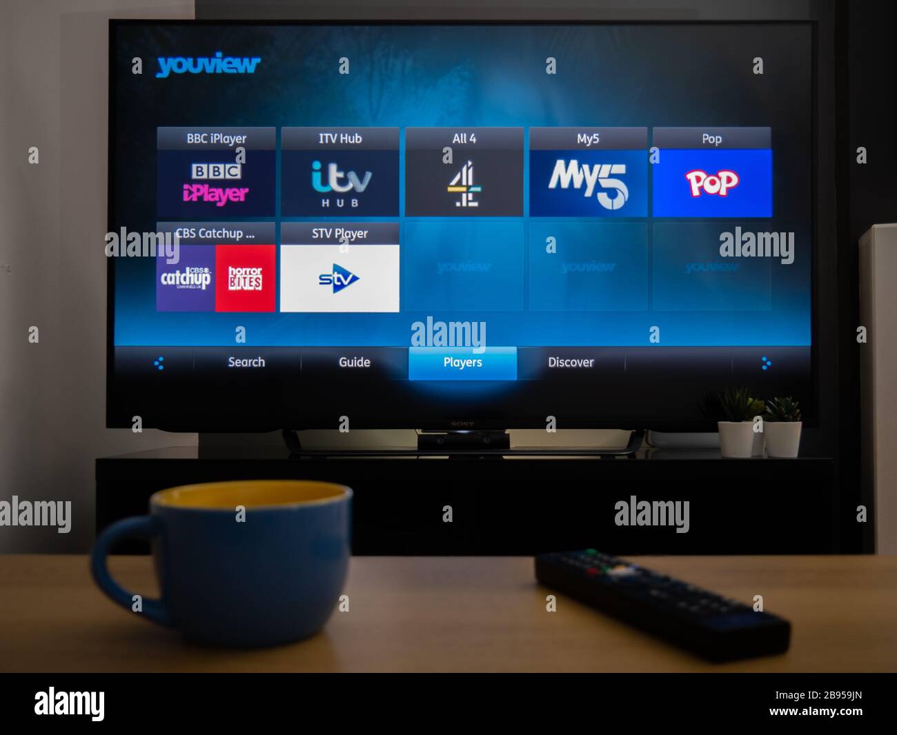 Regno Unito, marzo 2020: TV Television Youview catch up apps Foto Stock