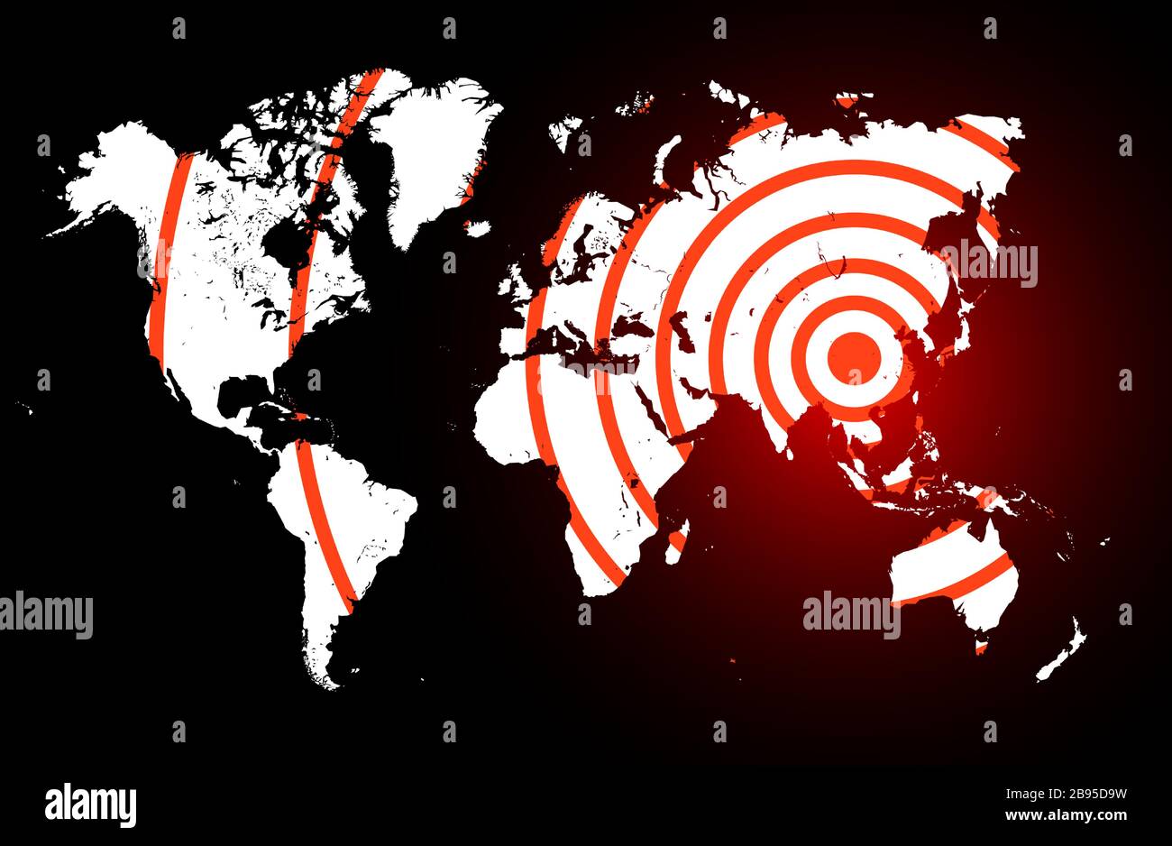 Coronavirus fuochi sulla mappa del mondo, COVID-19 2019-nCoV virus diffusione intorno al pianeta, banner per le ultime notizie sul virus corona, background per il medico Illustrazione Vettoriale