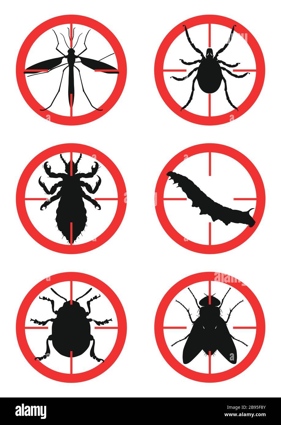 Set di segnali di avvertimento con insetti. Parassiti. Illustrazione del vettore Illustrazione Vettoriale