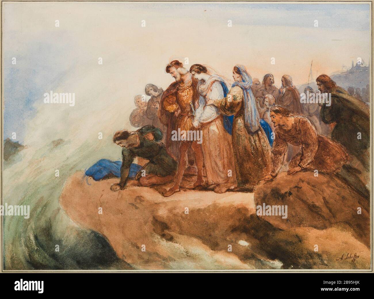 Lo stantuffo Ary Scheffer (1795-1858). 'Le Plongeur'. Aquarelle et rehuts de gouache sur une esquisse au crayon noir. XIXème siècle. Parigi, musée de la vie romanticique. Parigi, musée de la vie romanticique. Foto Stock