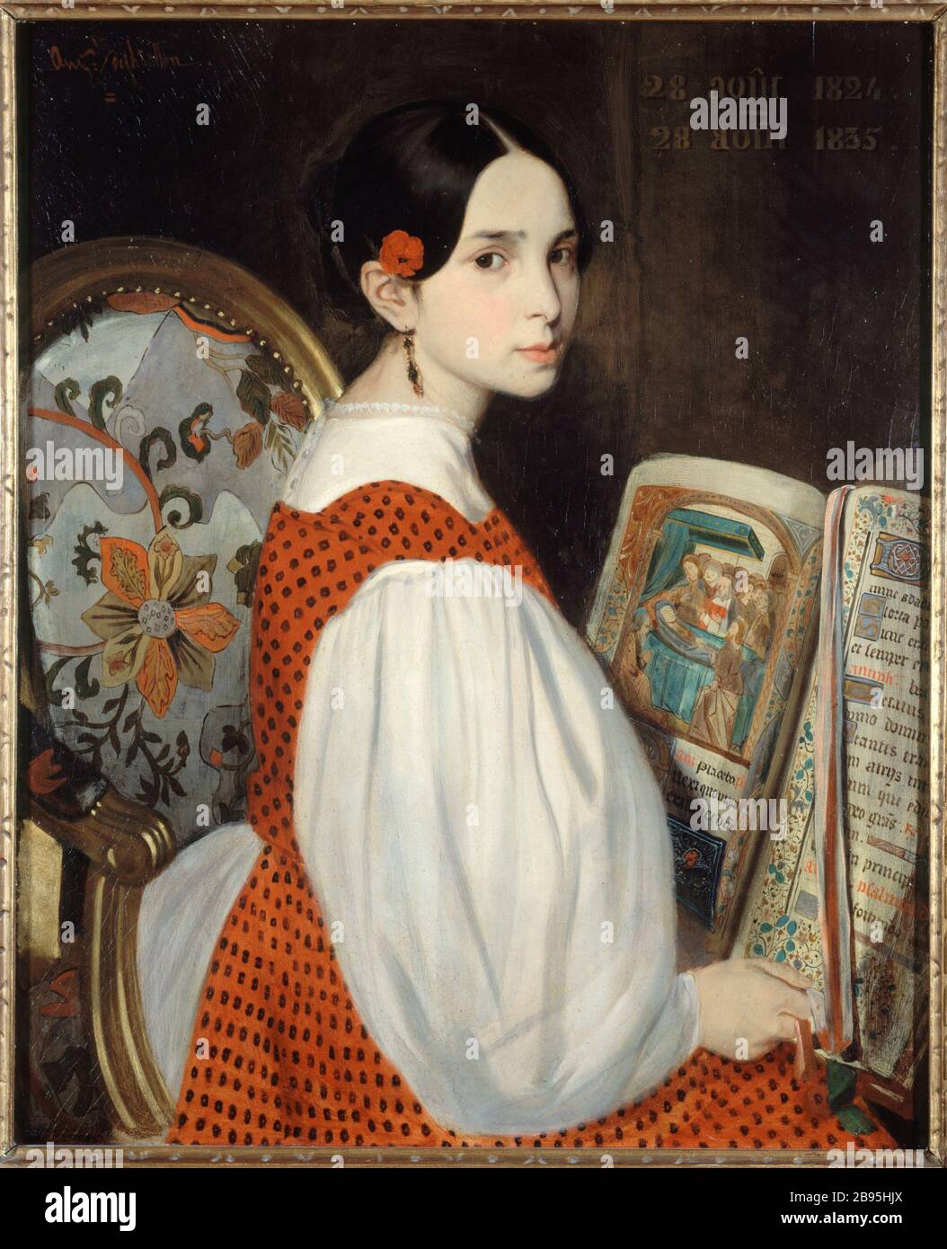 Leopoldina il Libro di ore Auguste de Chatillon (1813-1881). "Léopoldine au Livre d'Heures". Huile sur toile, 1835. Parigi, Maison de Victor Hugo. Foto Stock