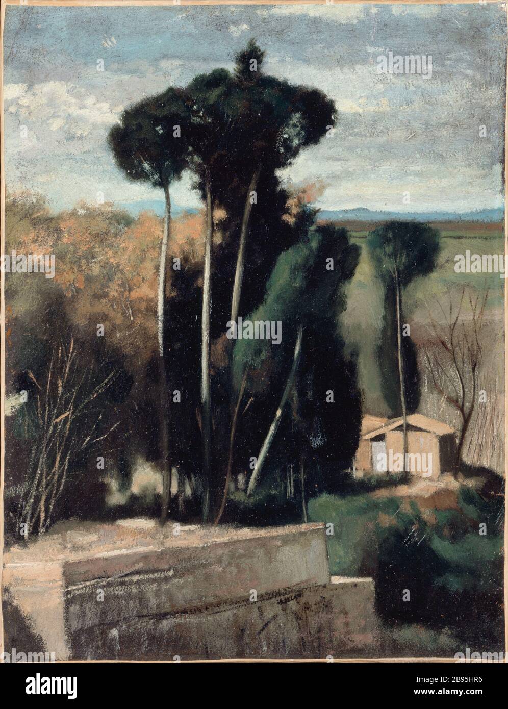 JJ Henner - PAESAGGIO D'ITALIA, PINNE OMBRELLONI Jean-Jacques Henner (1829-1905).'Paysage d'Italie, pinne ombrelloni', vers 1860. Musée des Beaux-Arts de la Ville de Paris, Petit Palais. Foto Stock