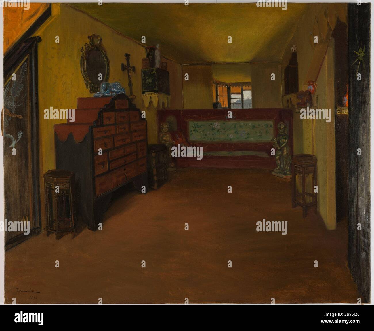 La camera da letto di Victor Hugo a Hauteville Casa Pierre Georges Jeanniot (1848-1934). "La chambre à couler de Victor Hugo à Hauteville House". Huile sur toile. 1896. Parigi, Maison de Victor Hugo. Foto Stock