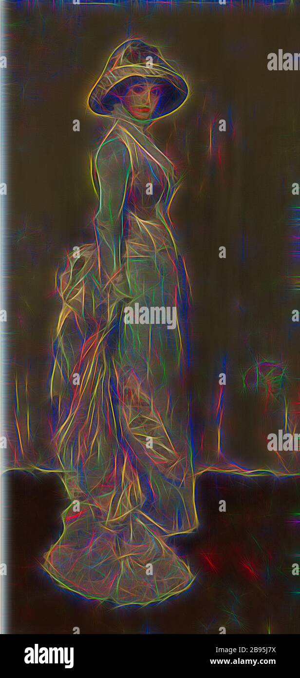 Armonia in rosa e grigio: Lady Meux, dopo James Abbott McNeill Whistler (americano, 1834-1903), circa 1916, olio su tela, 76 x 36-5/16 in. 86 x 47-5/8 poll. (Incorniciato), American Painting and Sculpture to 1945, Reimagined by Gibon, disegno di calore allegro di luminosità e raggi di luce radianza. Arte classica reinventata con un tocco moderno. La fotografia ispirata al futurismo, che abbraccia l'energia dinamica della tecnologia moderna, del movimento, della velocità e rivoluziona la cultura. Foto Stock