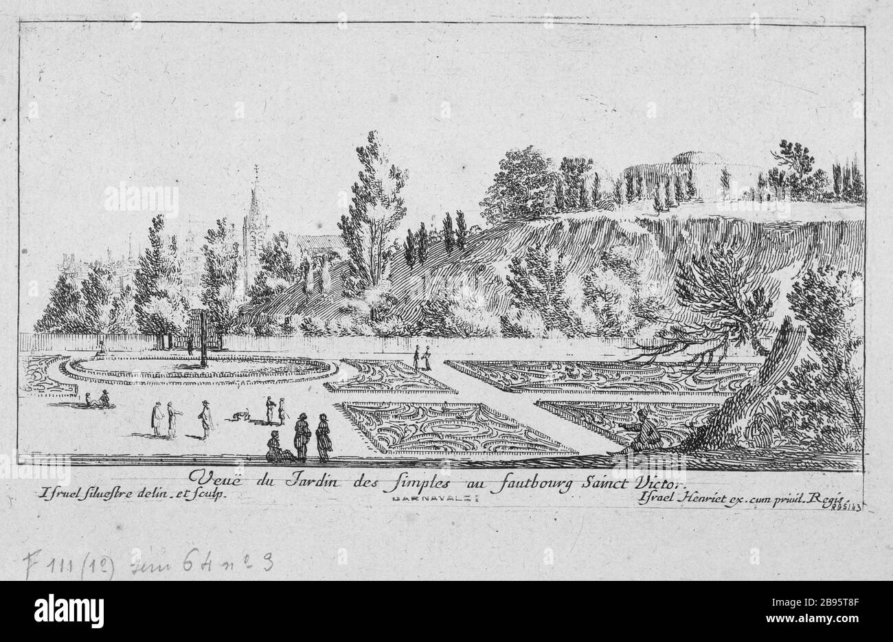 VISTA GIARDINO SOBBORGO DI SEMPLICE A SAINT-VICTOR Israël Silvestre (1621-1691), Israël Henriet (1590-1661). 'Vue du jardin des Simples au faubourg Saint-Victor'. Eau-forte, 1652. Parigi, musée Carnavalet. Foto Stock