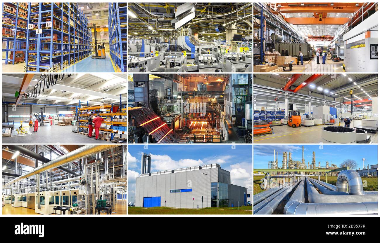 immagini di impianti ed edifici industriali - fotografie di interni ed esterni - luoghi di lavoro nelle fabbriche e nei trasporti Foto Stock