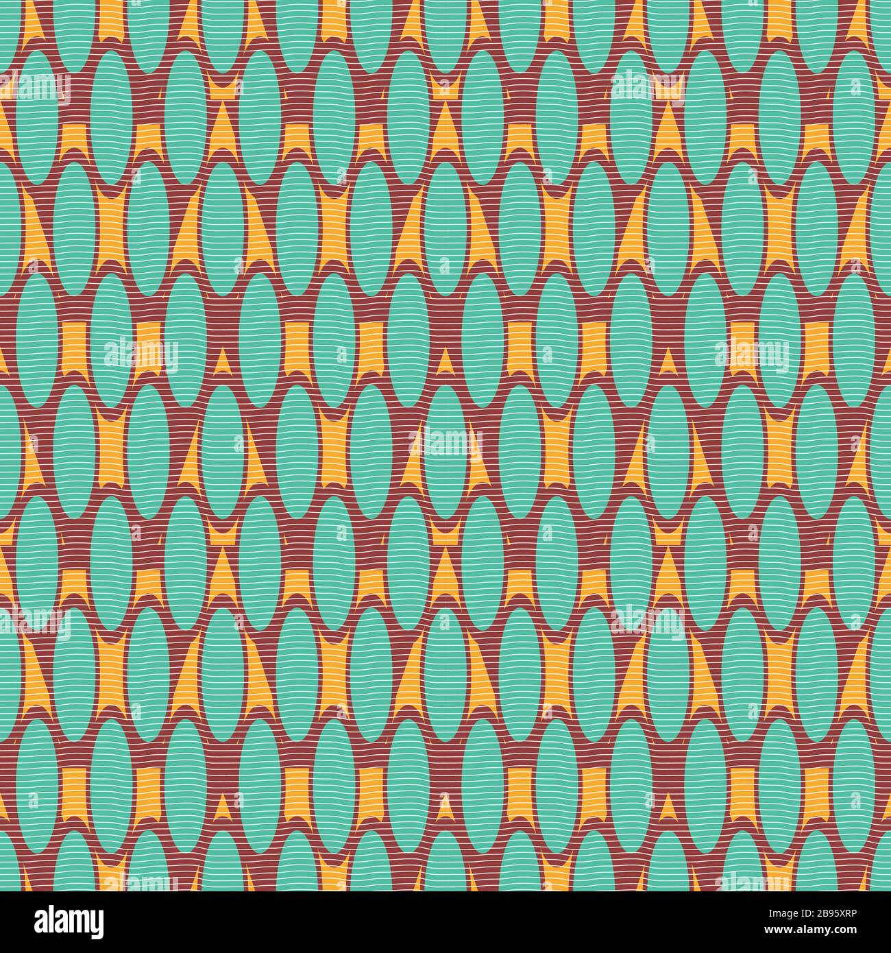 righe di ovali in teal pattern vettoriale senza giunture su sfondo in rame Illustrazione Vettoriale